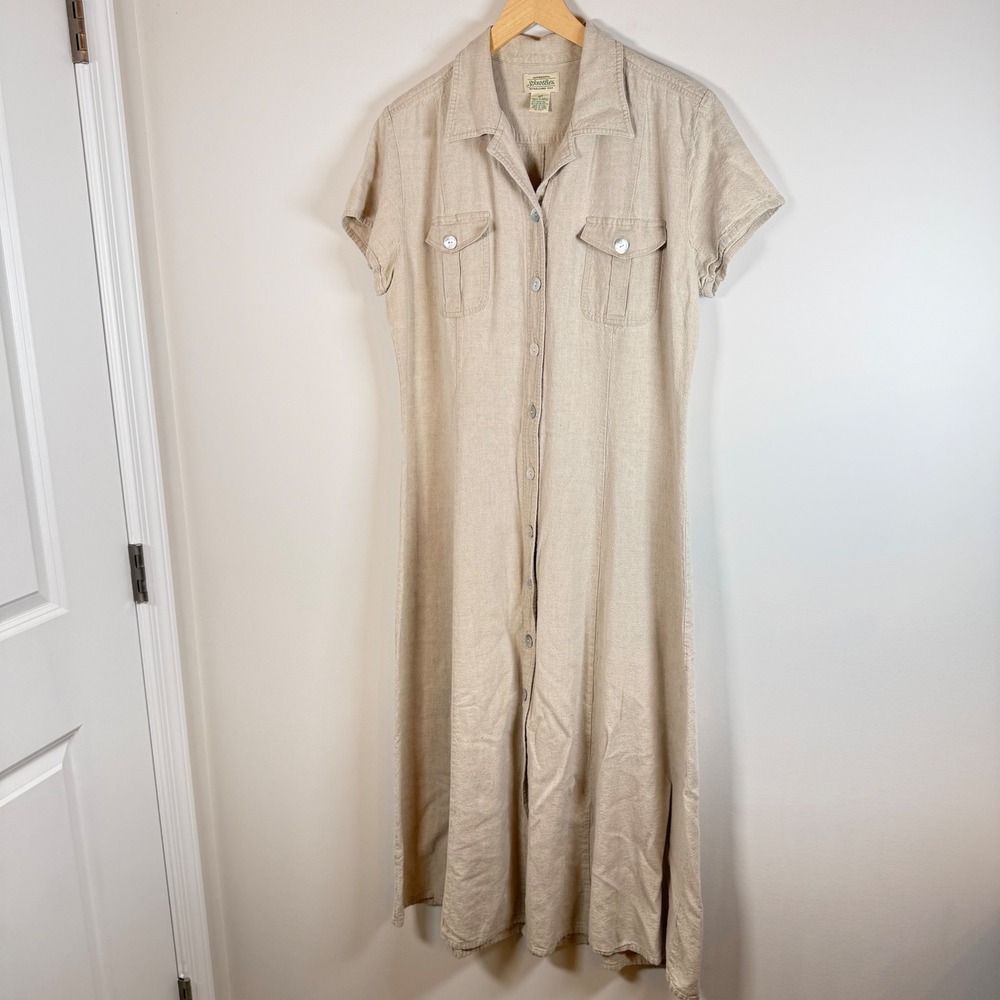 St.‎ John's Bay Plus Size 18T Linen Blend Button Front Maxi Dress Lagenlook